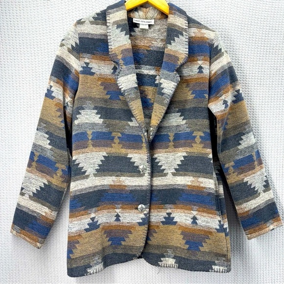 David Benjamin Jackets & Blazers - Vtg David Benjamin Southwestern Woven Jacket Coat Women Sz 8 Two Button Tribal